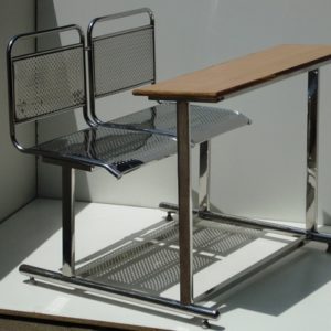 SS AND WOOD TABLE CHAIR ATTACHED